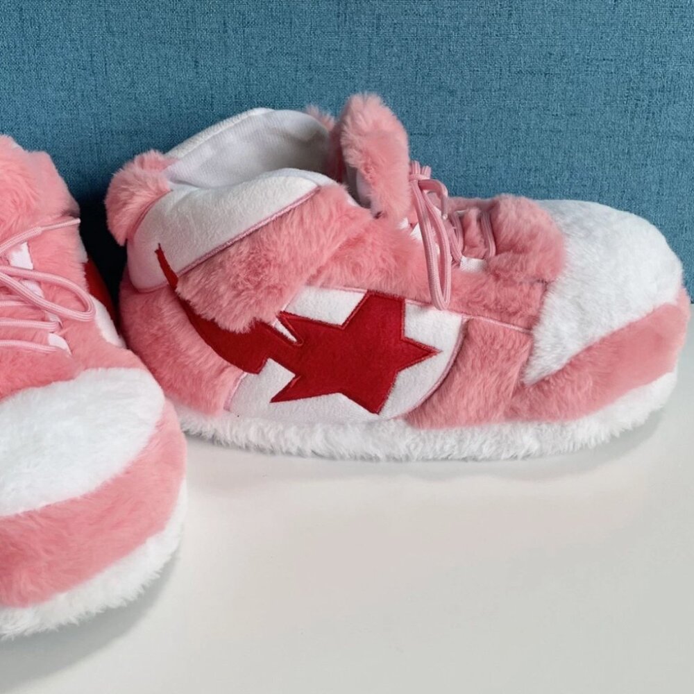 Women’s Pink & Red Plush Slipper Shoes — Fuzzy Comfy Warm House Slippers